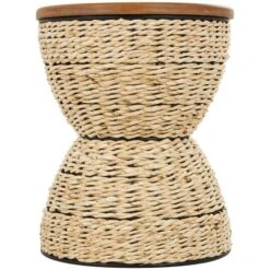 19" Rattan Woven Stool With Wood Tabletop And Black Frame Light Brown -Michaels Decor Sale D760642S 3