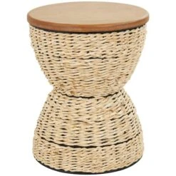 19" Rattan Woven Stool With Wood Tabletop And Black Frame Light Brown -Michaels Decor Sale D760642S 6
