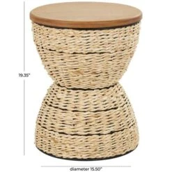 19" Rattan Woven Stool With Wood Tabletop And Black Frame Light Brown -Michaels Decor Sale D760642S 7