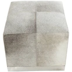 17" Gray Leather Patchwork Pouf With Silver Metal Base -Michaels Decor Sale D760643S 4