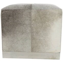17" Gray Leather Patchwork Pouf With Silver Metal Base -Michaels Decor Sale D760643S 8