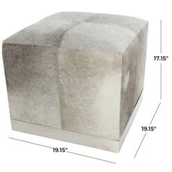 17" Gray Leather Patchwork Pouf With Silver Metal Base -Michaels Decor Sale D760643S 9