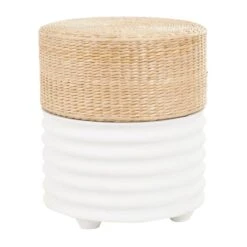 18" Two-Toned Stool With Seagrass Top White