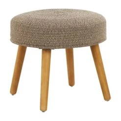 17" Brown Chevron Textured Stool With Wooden Legs