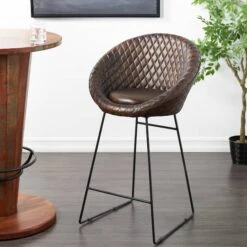 41.5" Leather Round Diamond Tufted Bar Stool With High Back Dark Brown -Michaels Decor Sale D760657S 7