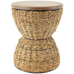 19" Rattan Woven Stool With Wood Tabletop And Black Frame Medium Brown -Michaels Decor Sale D760658S 1 1