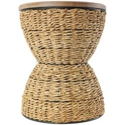 19" Rattan Woven Stool With Wood Tabletop And Black Frame Medium Brown -Michaels Decor Sale D760658S 2
