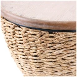19" Rattan Woven Stool With Wood Tabletop And Black Frame Medium Brown -Michaels Decor Sale D760658S 3
