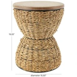 19" Rattan Woven Stool With Wood Tabletop And Black Frame Medium Brown -Michaels Decor Sale D760658S 4