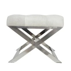 19" Light Gray Leather Geometric Tufted Stool With Metal Base -Michaels Decor Sale D760662S 6