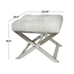 19" Light Gray Leather Geometric Tufted Stool With Metal Base -Michaels Decor Sale D760662S 7