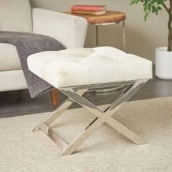 19" Light Gray Leather Geometric Tufted Stool With Metal Base -Michaels Decor Sale D760662S 8