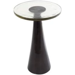 22" Black Aluminum Geometric Cone Accent Table With Textured Glass Tabletop