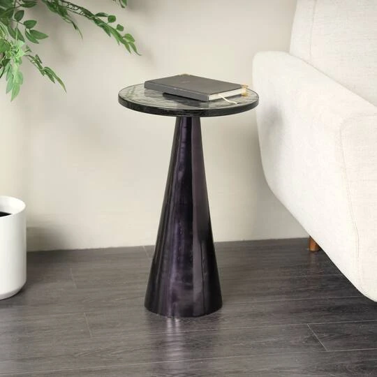 22" Black Aluminum Geometric Cone Accent Table With Textured Glass Tabletop 14 22" Black Aluminum Geometric Cone Accent Table With Textured Glass Tabletop - Image 12