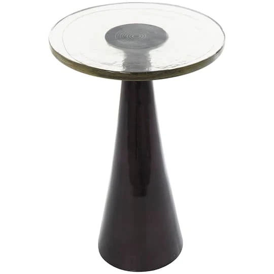 22" Black Aluminum Geometric Cone Accent Table With Textured Glass Tabletop 5 22" Black Aluminum Geometric Cone Accent Table With Textured Glass Tabletop - Image 3