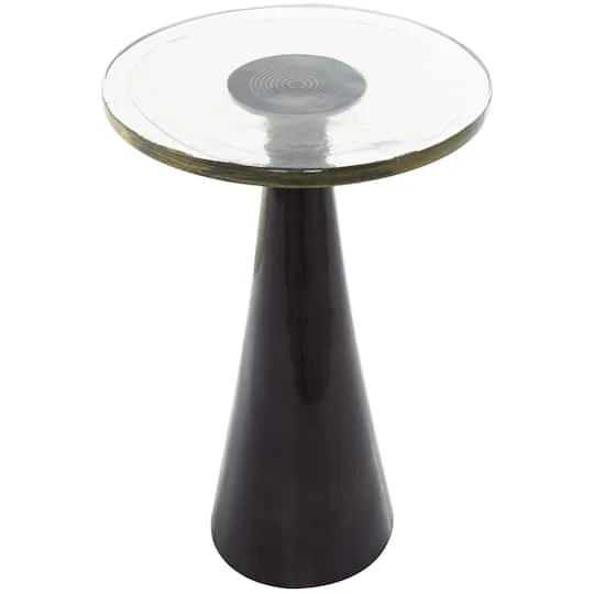 22" Black Aluminum Geometric Cone Accent Table With Textured Glass Tabletop 6 22" Black Aluminum Geometric Cone Accent Table With Textured Glass Tabletop - Image 4