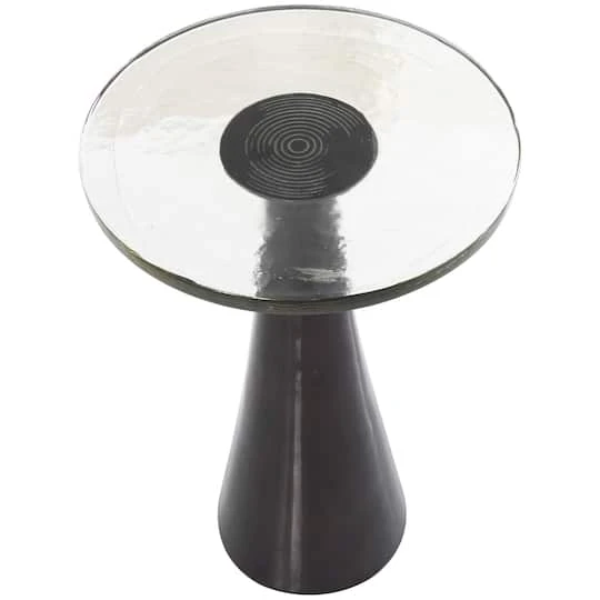 22" Black Aluminum Geometric Cone Accent Table With Textured Glass Tabletop 7 22" Black Aluminum Geometric Cone Accent Table With Textured Glass Tabletop - Image 5