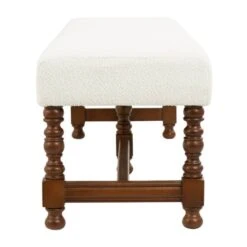 59" Cream Fabric Bench With Brown Traditional Wood Turned Legs -Michaels Decor Sale D760666S 3