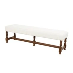 59" Cream Fabric Bench With Brown Traditional Wood Turned Legs -Michaels Decor Sale D760666S 7