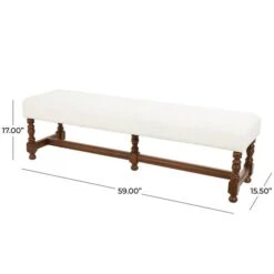 59" Cream Fabric Bench With Brown Traditional Wood Turned Legs -Michaels Decor Sale D760666S 8