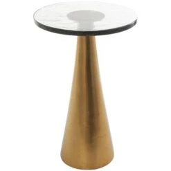 22" Gold Aluminum Geometric Cone Accent Table With Glass Tabletop
