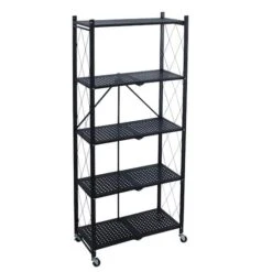 Organize It All Black 5-Tier Foldable Metal Rack With Wheels