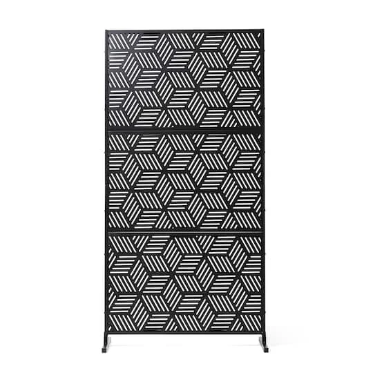Glitzhome® 6ft. Black Galvanized Steel Geometric Room Divider 4 Glitzhome® 6ft. Black Galvanized Steel Geometric Room Divider - Image 2