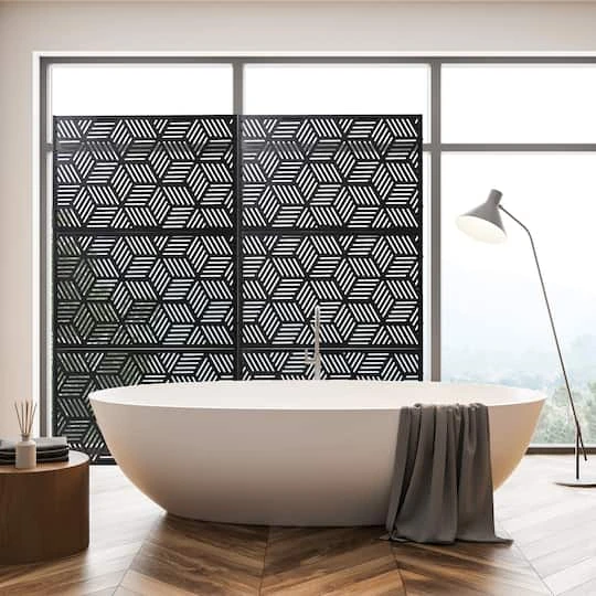 Glitzhome® 6ft. Black Galvanized Steel Geometric Room Divider 7 Glitzhome® 6ft. Black Galvanized Steel Geometric Room Divider - Image 5