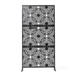 Glitzhome® 6ft. Black Galvanized Steel Floral Room Divider