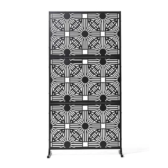 Glitzhome® 6ft. Black Galvanized Steel Floral Room Divider 2 Glitzhome® 6ft. Black Galvanized Steel Floral Room Divider