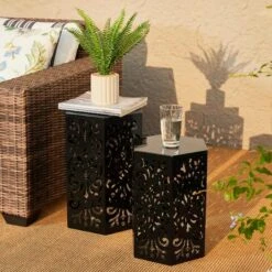 Glitzhome® Black Floral Motif Hexagonal Garden Stool Set 13 Glitzhome® Black Floral Motif Hexagonal Garden Stool Set -Michaels Decor Sale D763669S 2