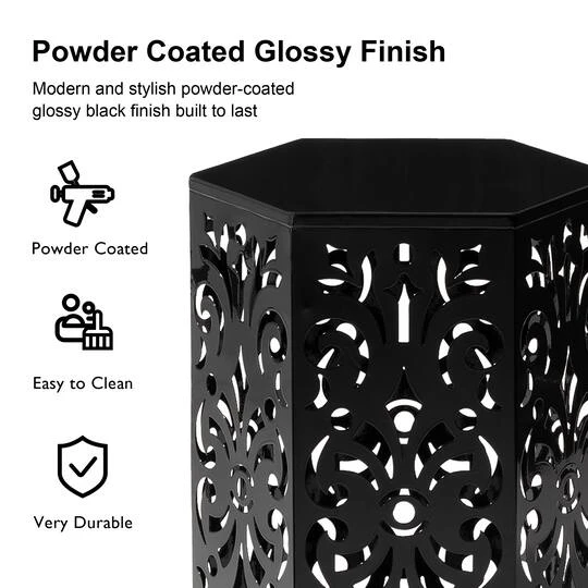 Glitzhome® Black Floral Motif Hexagonal Garden Stool Set 10 Glitzhome® Black Floral Motif Hexagonal Garden Stool Set - Image 8