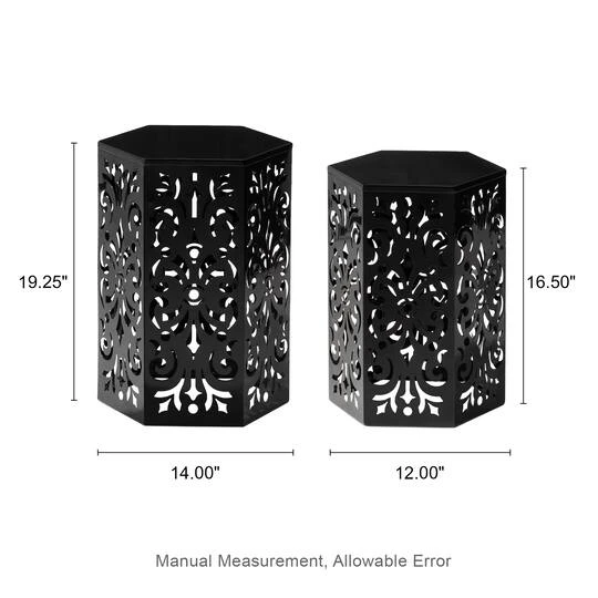 Glitzhome® Black Floral Motif Hexagonal Garden Stool Set 11 Glitzhome® Black Floral Motif Hexagonal Garden Stool Set - Image 9