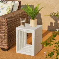 Glitzhome® 17" Faux Terrazzo Square Garden Stool -Michaels Decor Sale D763670S 2