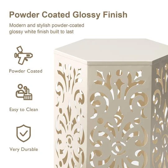 Glitzhome® White Floral Motif Hexagonal Garden Stool Set 10 Glitzhome® White Floral Motif Hexagonal Garden Stool Set - Image 8