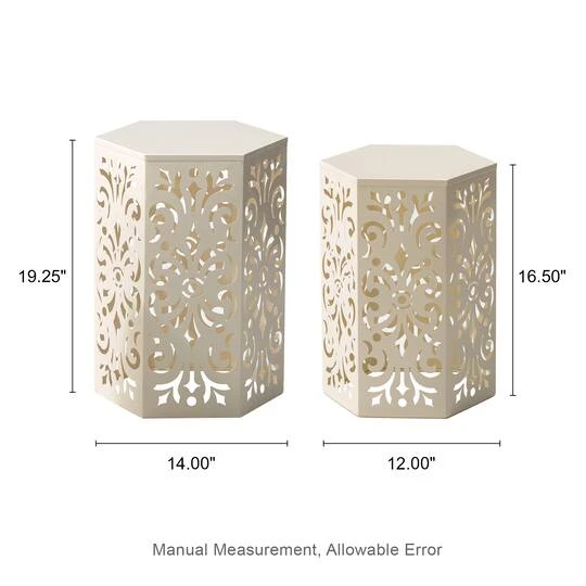 Glitzhome® White Floral Motif Hexagonal Garden Stool Set 11 Glitzhome® White Floral Motif Hexagonal Garden Stool Set - Image 9