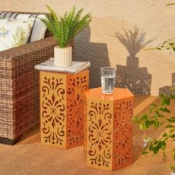 Glitzhome® Orange Floral Motif Hexagonal Garden Stool Set -Michaels Decor Sale D763675S 2
