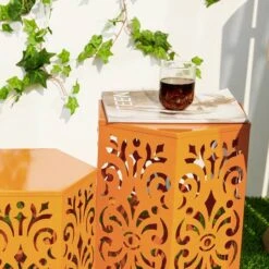 Glitzhome® Orange Floral Motif Hexagonal Garden Stool Set -Michaels Decor Sale D763675S 5