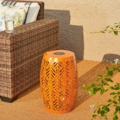 Glitzhome® 18.25" Multifunctional Solar Powdered Iron Leaf Cutout Garden Stool Orange -Michaels Decor Sale D763678S 2