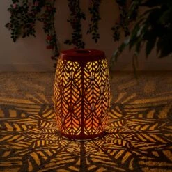 Glitzhome® 18.25" Multifunctional Solar Powdered Iron Leaf Cutout Garden Stool Orange -Michaels Decor Sale D763678S 3