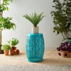 Glitzhome® 18.25" Multifunctional Solar Powdered Iron Leaf Cutout Garden Stool Blue 14 Glitzhome® 18.25" Multifunctional Solar Powdered Iron Leaf Cutout Garden Stool Blue -Michaels Decor Sale D763679S 3