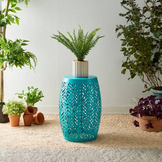 Glitzhome® 18.25" Multifunctional Solar Powdered Iron Leaf Cutout Garden Stool Blue 6 Glitzhome® 18.25" Multifunctional Solar Powdered Iron Leaf Cutout Garden Stool Blue - Image 4