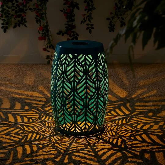 Glitzhome® 18.25" Multifunctional Solar Powdered Iron Leaf Cutout Garden Stool Blue 7 Glitzhome® 18.25" Multifunctional Solar Powdered Iron Leaf Cutout Garden Stool Blue - Image 5