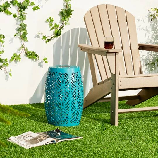 Glitzhome® 18.25" Multifunctional Solar Powdered Iron Leaf Cutout Garden Stool Blue 8 Glitzhome® 18.25" Multifunctional Solar Powdered Iron Leaf Cutout Garden Stool Blue - Image 6