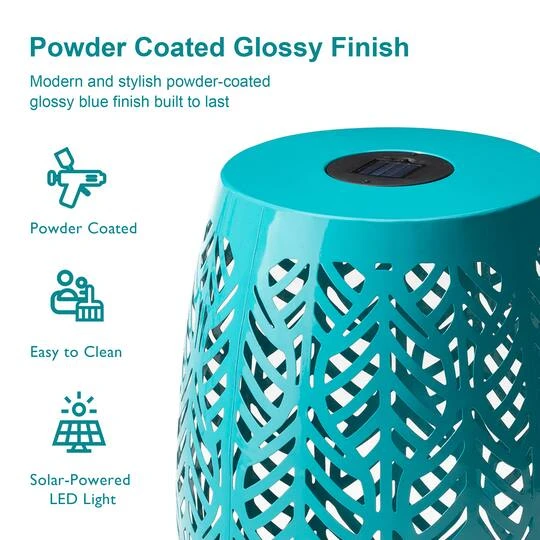 Glitzhome® 18.25" Multifunctional Solar Powdered Iron Leaf Cutout Garden Stool Blue 10 Glitzhome® 18.25" Multifunctional Solar Powdered Iron Leaf Cutout Garden Stool Blue - Image 8