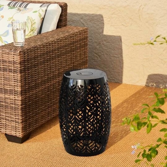 Glitzhome® 18.25" Multifunctional Solar Powdered Iron Leaf Cutout Garden Stool Black 5 Glitzhome® 18.25" Multifunctional Solar Powdered Iron Leaf Cutout Garden Stool Black - Image 3