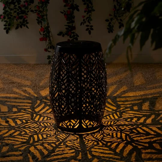 Glitzhome® 18.25" Multifunctional Solar Powdered Iron Leaf Cutout Garden Stool Black 6 Glitzhome® 18.25" Multifunctional Solar Powdered Iron Leaf Cutout Garden Stool Black - Image 4