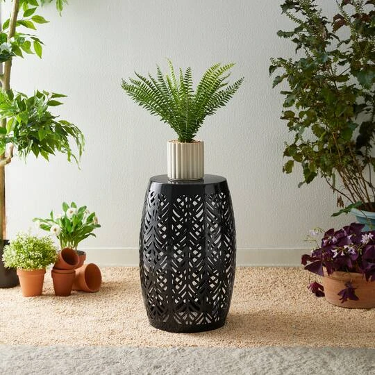 Glitzhome® 18.25" Multifunctional Solar Powdered Iron Leaf Cutout Garden Stool Black 7 Glitzhome® 18.25" Multifunctional Solar Powdered Iron Leaf Cutout Garden Stool Black - Image 5