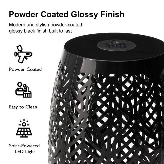Glitzhome® 18.25" Multifunctional Solar Powdered Iron Leaf Cutout Garden Stool Black 10 Glitzhome® 18.25" Multifunctional Solar Powdered Iron Leaf Cutout Garden Stool Black - Image 8