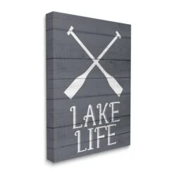 Stupell Industries Nautical Blue Lake Life Phrase Rustic Boat Oars Canvas Wall Art